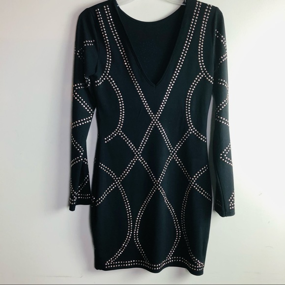 💲SOLD 💲SOLD PRIVY Black dress studded details stretch Sz M - Picture 8 of 12